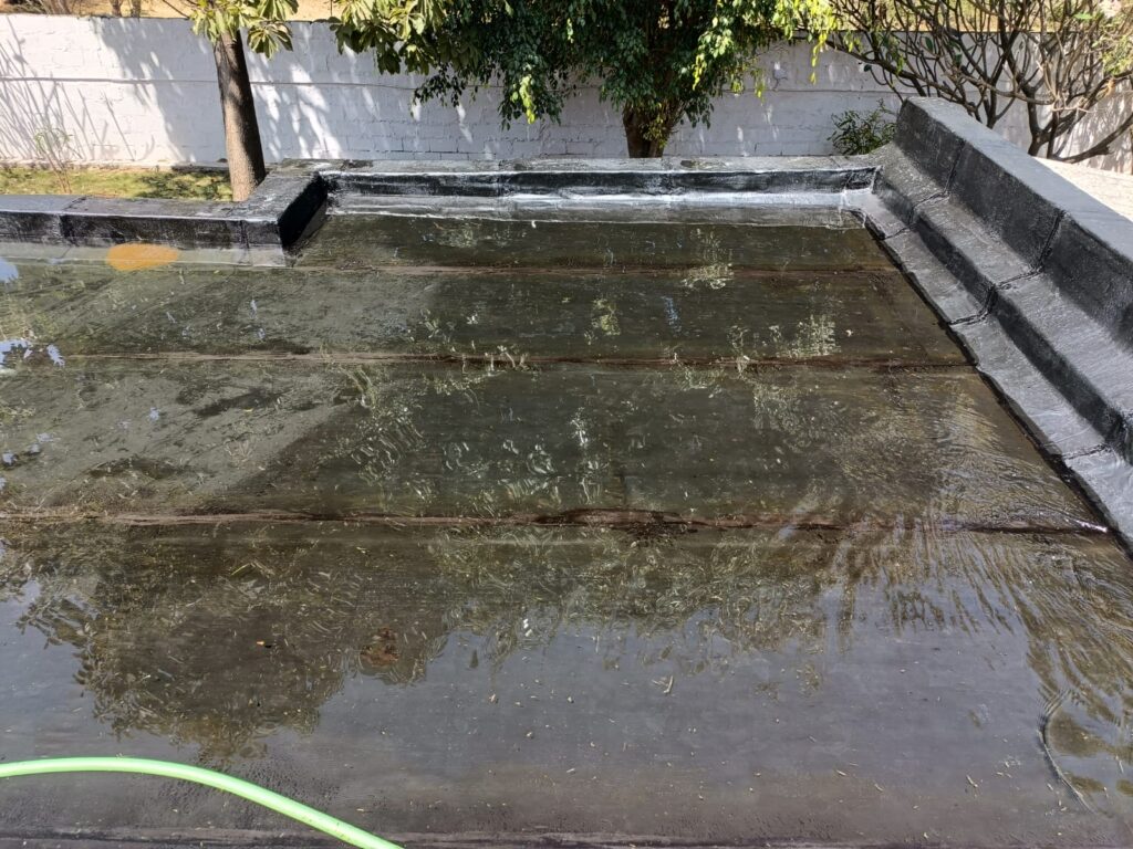 APP membrane roof waterproofing testing by water ponding.